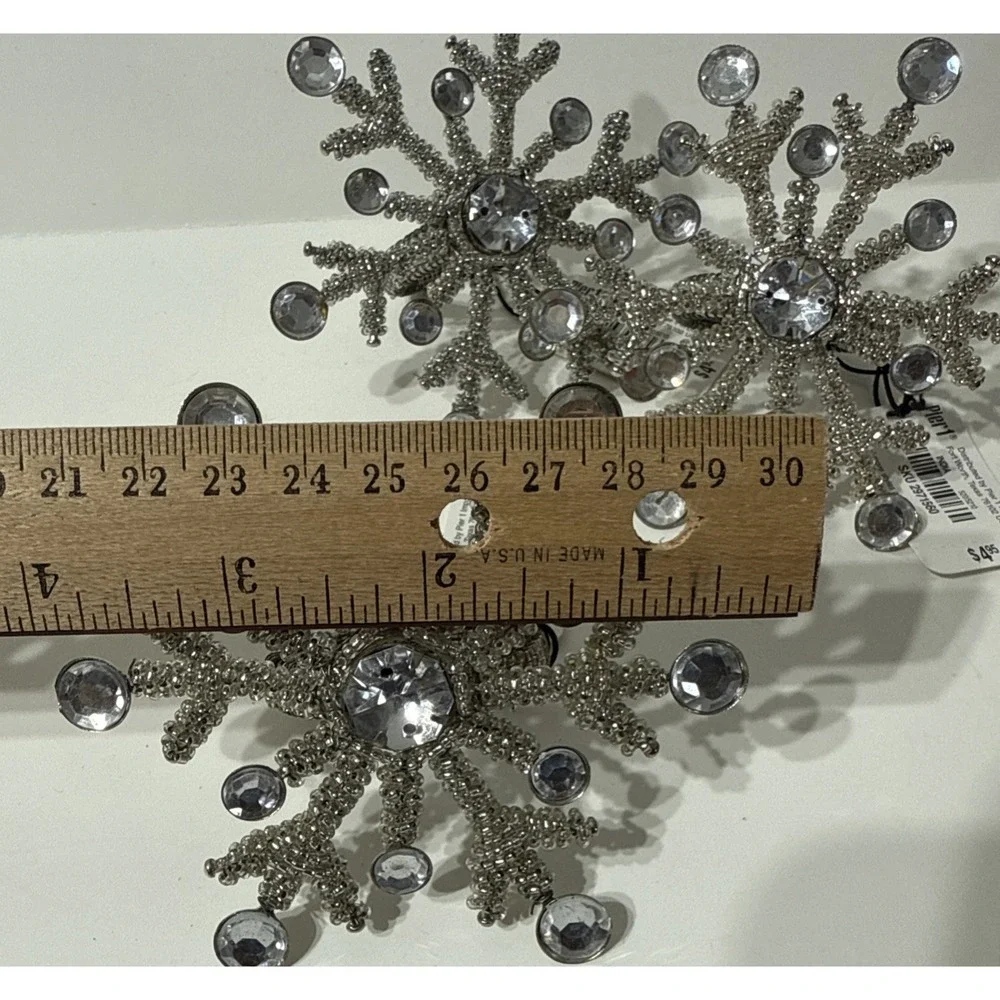 Snowflake Shape Beaded Napkin Rings Christmas Holiday Decor LOT Of 3 w/New Tags